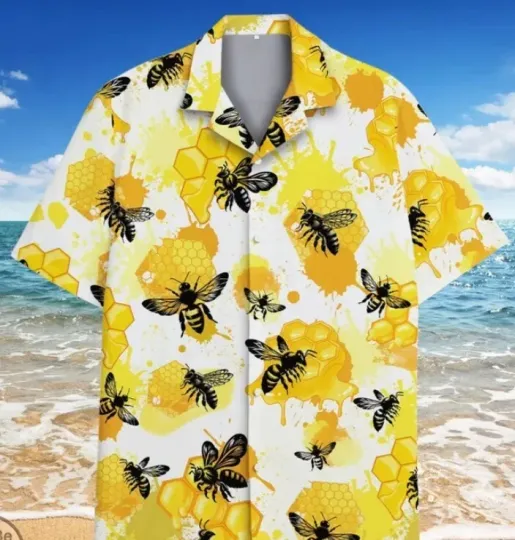 Discover Bee Hawaii Shirt, Honeycomb Pattern Aloha Shirt