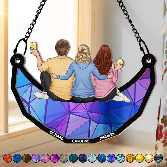 Discover Besties Friends Brothers Sisters Sitting On The Moon - Personalized Window Hanging Suncatcher Ornament