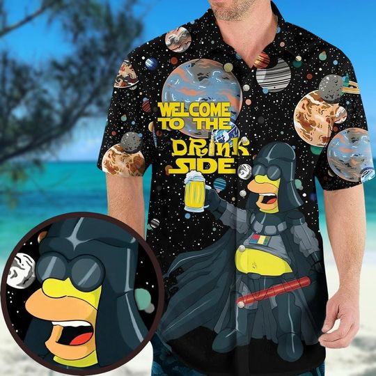 Discover Homer Simpson Welcome To The Drink Side Button Shirt