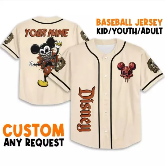 Discover Personalized Horror Disneyyy Mickeyy mouse Crazy Bloody 3D Baseball Jersey Shirt