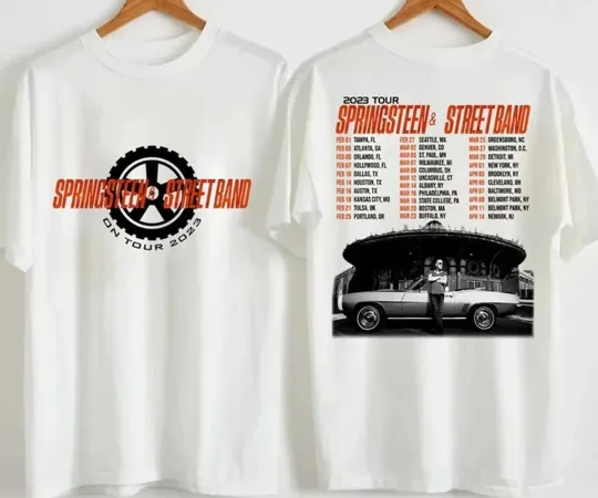Discover HOT NEW Bruce Springsteen 2 sides White T-shirt short sleeve Tshirt For Fan