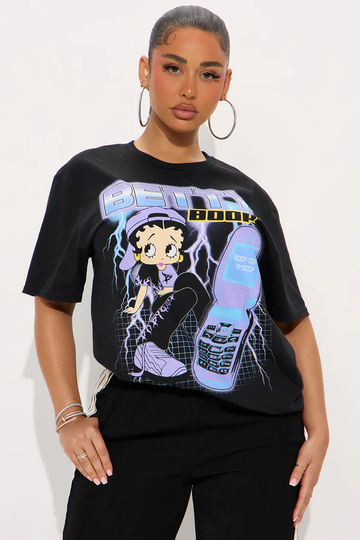 Discover Betty Boop Flip Phone T-Shirt – Retro Cartoon Tee for Women – Black