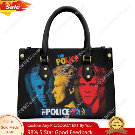 Discover The Police Rock Band Tote Bag Purse Vintage Womens Mens Personalized Text Leather Bag