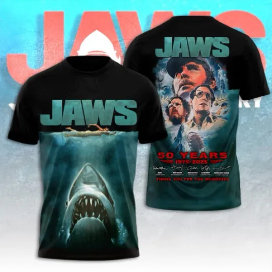 Discover Jaws 50Th Anniversary 1975-2025 Thank You Unisex 3D T-Shirt