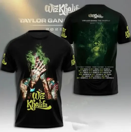Discover Wiz Khalifa The World Tour 2025 3D AOP T-Shirt Black Gifl For Fan MR1036
