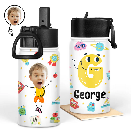 Discover Custom Photo Letter School Kid - Personalized Kids Water Bottle