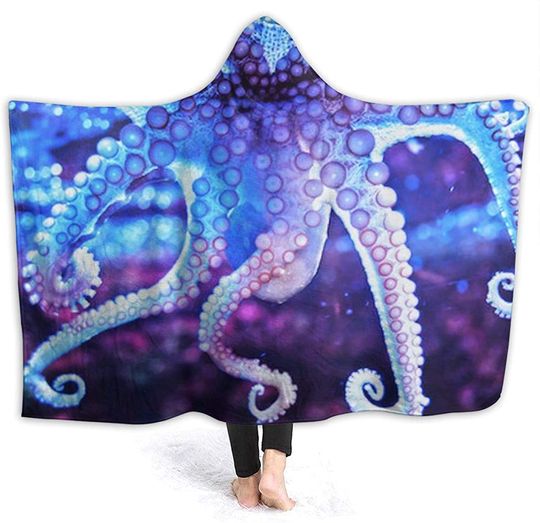 Discover Octopus Tentacles Blue and Purple Swirl Sea Animal Hooded Blanket