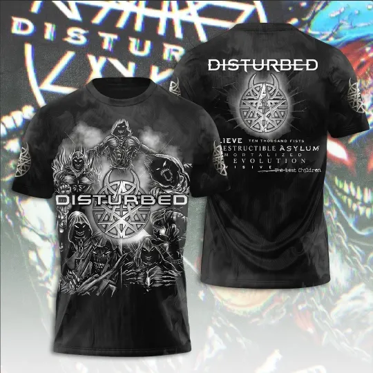 Discover Disturbed 3D Tour T-Shirt 2025 Unisex Rock Band Tee Gift for Metal Music Fans