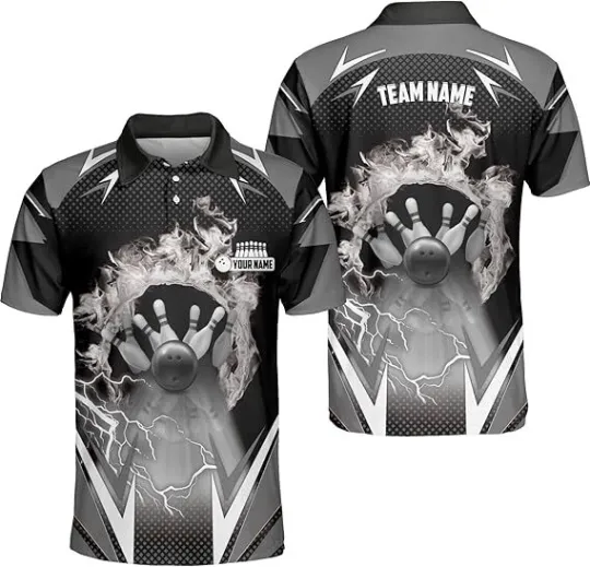Discover Personalized 3D Bowling Polo Shirt For Men, Custom Name & Team Name Bowling Polo