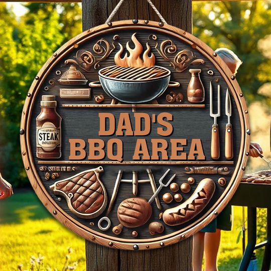Discover Gift For BBQ Dad, Husband... - Personalized Father Round Wood Sign