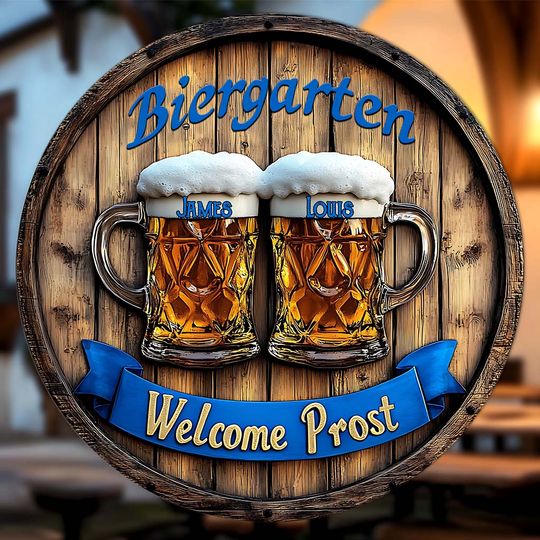 Discover Biergarten - Personalized Beer Round Wood Sign