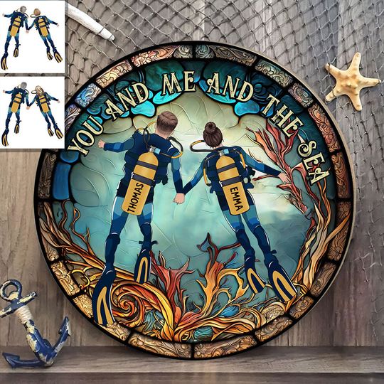 Discover You & Me And The Sea - Personalized Scuba Diving Round Wood Sign