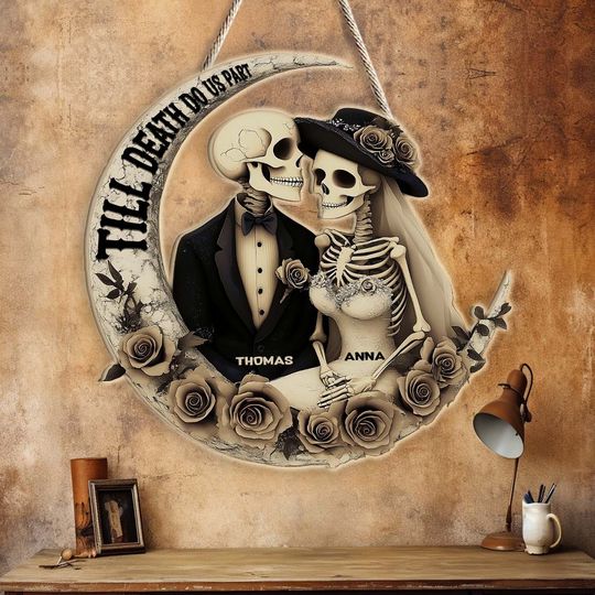 Discover Till Death Do Us Part - Personalized Skull Custom Shaped Wood Sign
