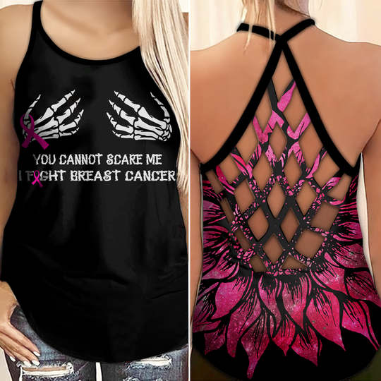 Discover You Can Not Scare Me - Breast Cancer Awareness Cross Tank Top