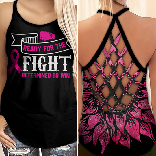 Discover Ready For The Fight Determined To Win - Breast Cancer Awareness Cross Tank Top