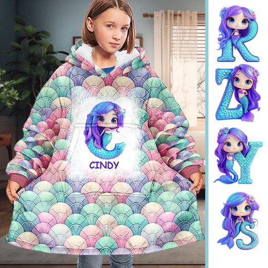 Discover Cute Mermaid - Personalized Kid Blanket Hoodie