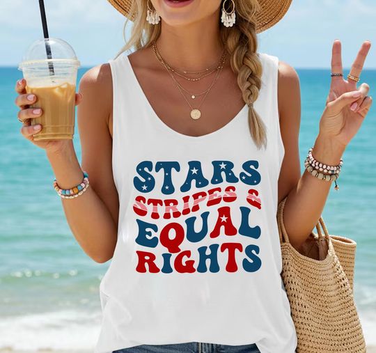 Discover Stars Stripes And Equal Rights Tank Top, 4th Of July Feminist Top