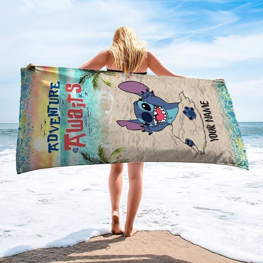 Discover Personalized Disneyyy Stitchh Bath Towel, Lilo and Stitchh Towel, Beach Pool Shower Towel, Stitchh Lover Gift