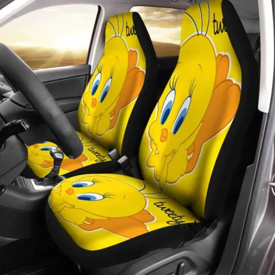Discover Tweety Bird Car Seat Covers Cute Yellow Looney Tunes Cartoon Protector Set