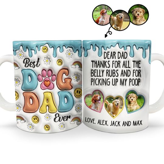 Discover Custom Photo Thanks For All The Belly Rubs - Gift For Dog Dad, Dog Lovers - 3D Inflated Effect Printed Mug