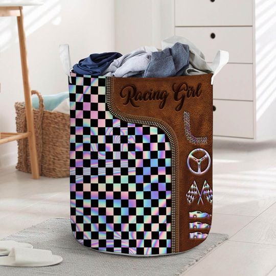 Discover Racing Girl Leather Pattern Print Storage Basket