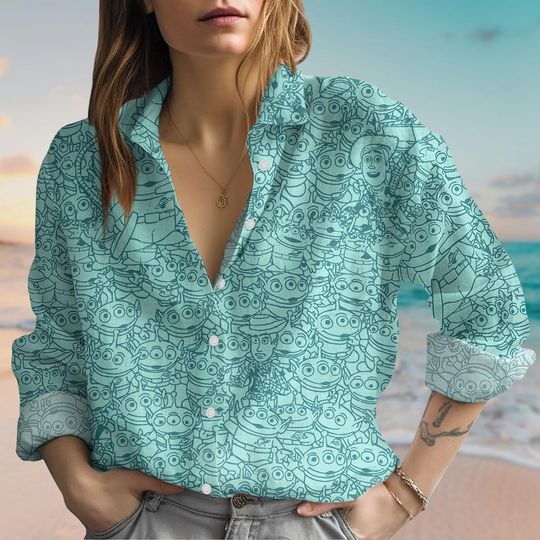 Discover toy stories Alien Face Linen-Look Shirt, Little Green Women Blouse