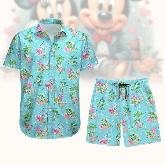 Discover Mickeyy And Minniee Floral Button Shirt Shorts, Disneyyy Couple Vacation