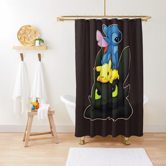 Discover Chibi Stitchh Pi-ka & Toothless Classic T-Shirt Shower Curtain