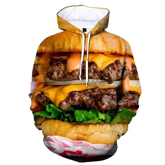 Discover Men's Fashion 3D Hooded Sweater Lamian Noodles food Hamburger And Potato Chips 3D Hoodie
