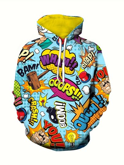 Discover Men's Retro Comic Book Style Lettering Print 3d Hoodies