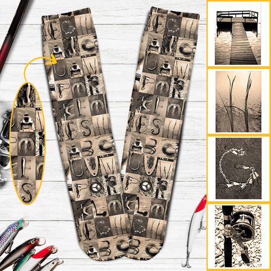 Discover Vintage Fishing Alphabet - Personalized Fishing Socks