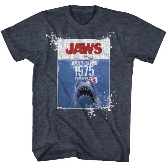 Discover Jaws 70's Thriller Movie Amity Island Population Countdown 1975 Men's T Shirt