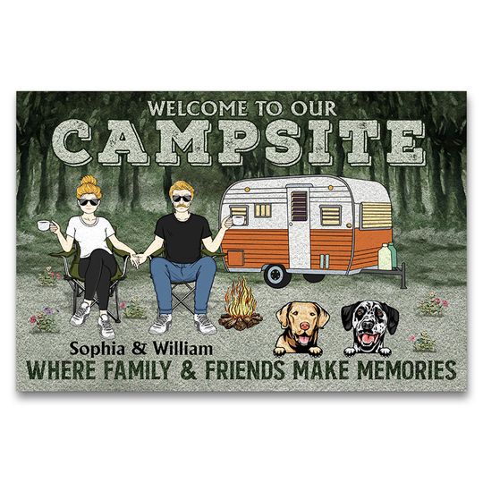 Discover Camping Couple Welcome To Our Campsite - Gift For Dog Lovers - Personalized Custom Doormat