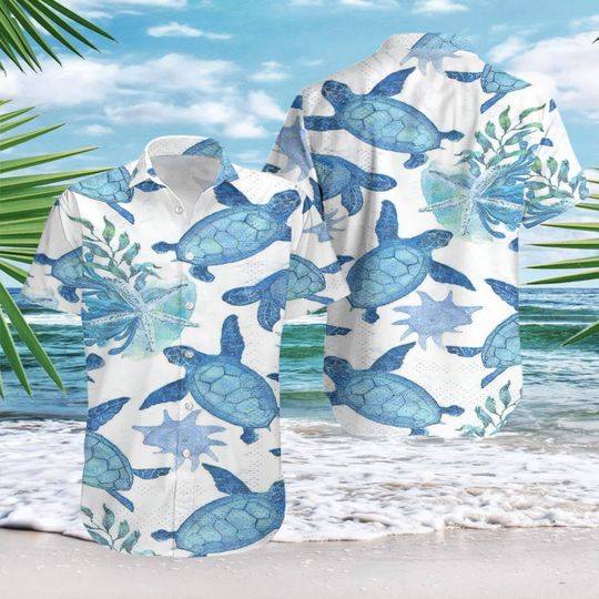 Discover Turtle Hawaiian Shirt, Summer Button Up Shirt, Aloha Summer Sea Turtle Lover Shirt