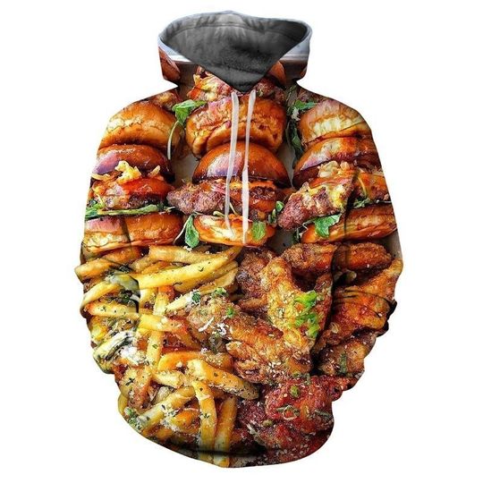 Discover Hamburger French Fries 3D Printed Hoodie Fashion Casual Funny Fast Food Pattern Hoodies Men Long Sleeves Oversized Tops Coat