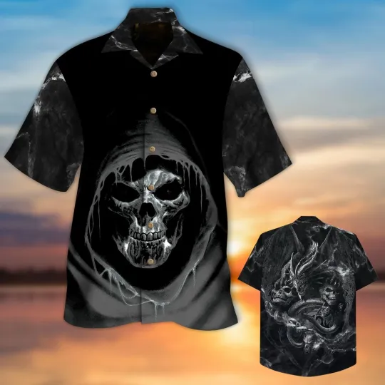 Discover The Reaper Skull Black All Over Printed 3D Hawaiian Shirt HO530