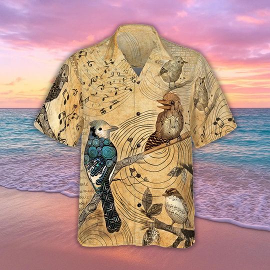 Discover Vintage Bird Hawaiian Shirt, Music Button Shirt, Animal Shirt, Aloha Summer Beach Shirt