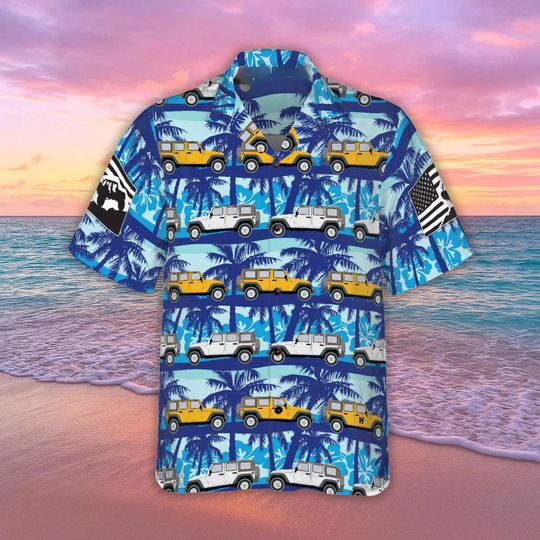Discover Tropical Blue Jeep Hawaiian Shirt, Transport Aloha Shirt, Summer Vacation Shirt
