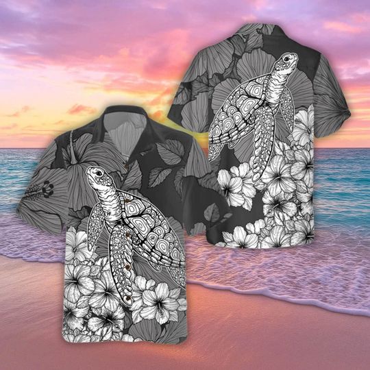Discover Vintage Turtle Hibiscus Floral Hawaiian Shirt, Summer Vacation Shirt