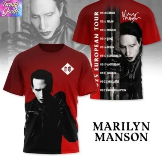 Discover Marilyn Manson 2025 Europepean Tour Signature 3D T-Shirt
