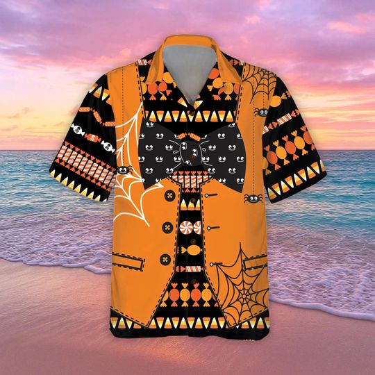Discover Halloween Candy Hawaiian Shirt, Candy Spider Skull Button Shirt