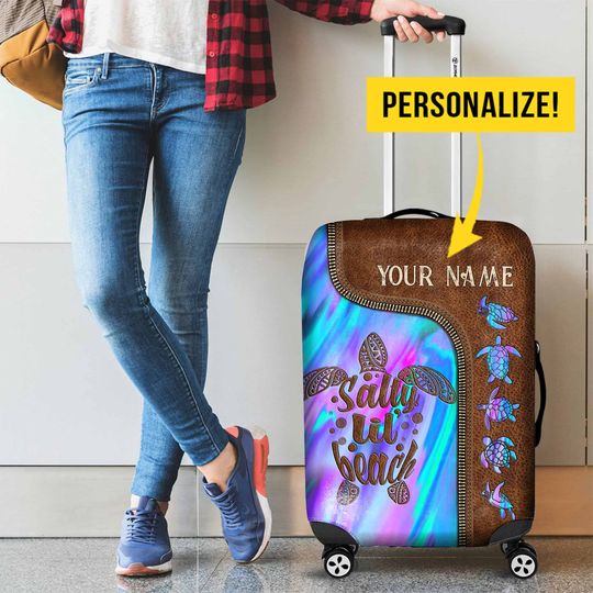 Discover Salty Lil' Beach - Turtle Personalized Leather Pattern Print Luggage Cover