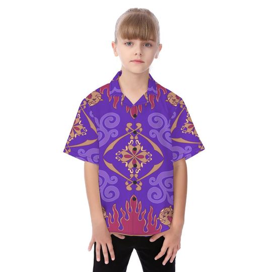 Discover Magic Carpet Button Up Kids Shirt, Persian Carpet Motif Pattern, Aladdinn Inspired Cosplay