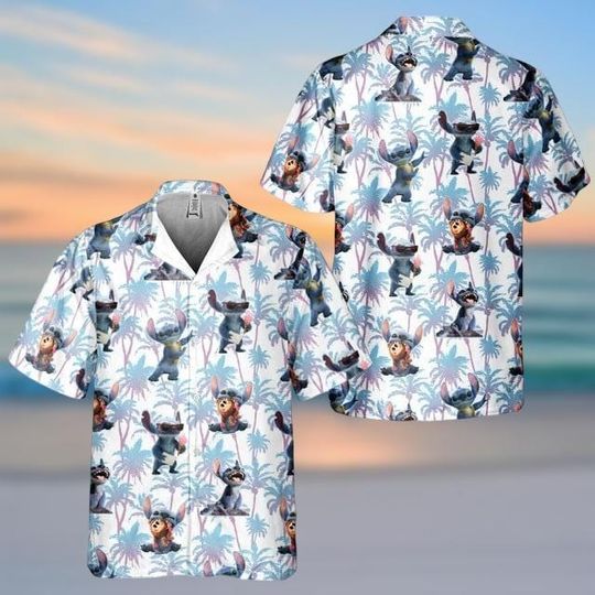 Discover Funny Stitchh Hawaiian Shirt, Stitchh Movie Button Up Shirt, Cartoon Beach Shirt