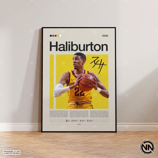 Discover Tyrese Haliburton Poster, Indiana Pacers, Poster, Sports Poster, Mid Century Modern