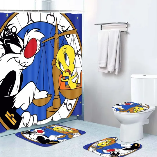 Discover Tweety Bird Bathroom Shower Curtain Set Cartoon Rug Decor