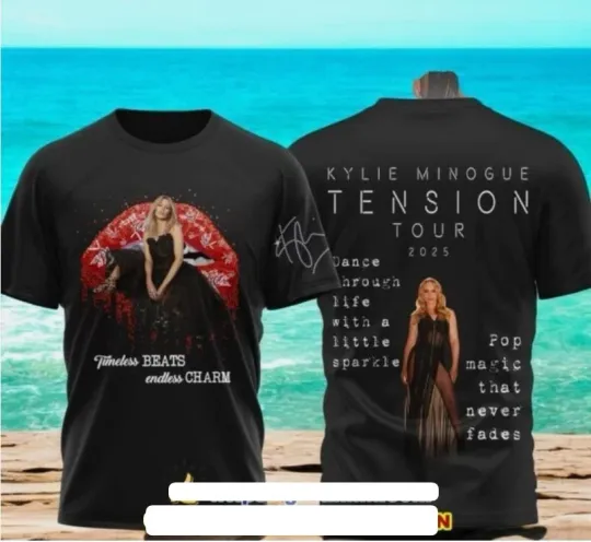 Discover 3D Unisex Kylie Minogue Tension Tour 2025 Black T-Shirt