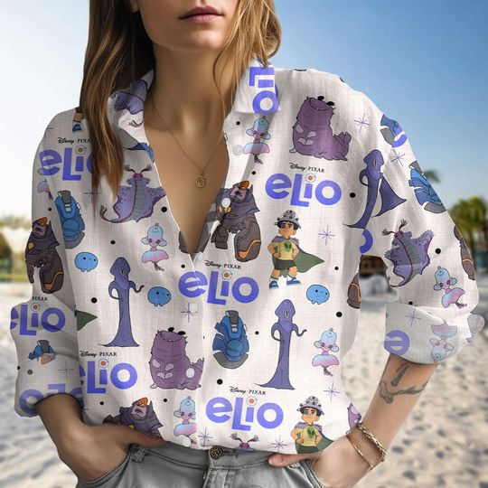 Discover Elio Disneyyy Women Blouse, Cartoon Summer Button Up Shirt