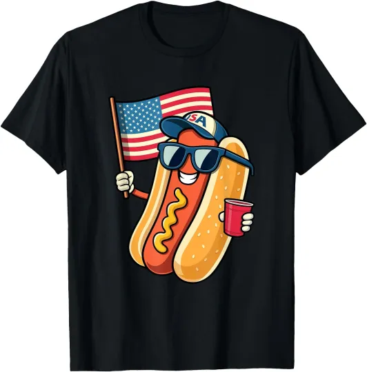Discover 4th of July Hotdog Funny Fourth of July Patriotic USA Flag T-Shirt