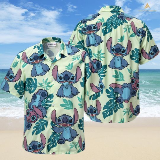 Discover Stitchh Aloha Floral Button Shirt, Funny Stitchh Vacation Shirt, Disneyyy Stitchh Summer Button Shirt, Disneyyland Trip Tee